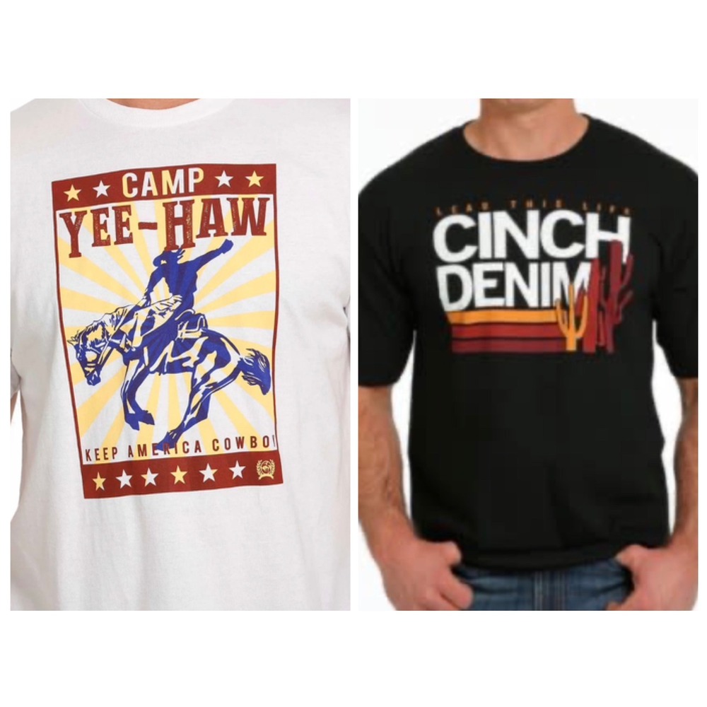 Cinch Mens XXL Camp Yee Haw Cowboy T Shirt White 100% Cotton Short Sleeve (2)